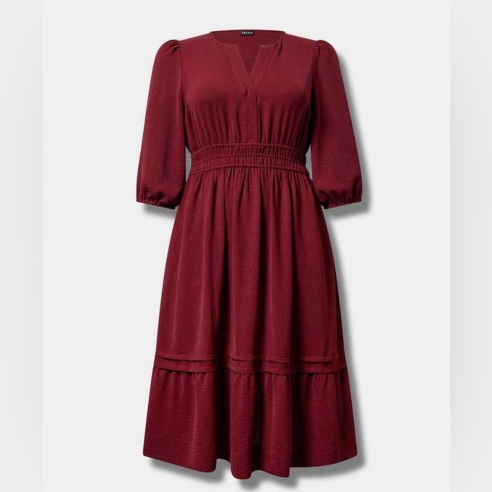 Torrid Flowy shirt dress- Midi Tiered Shirt Dress Burgundy Size 4 - Picture 7 of 8